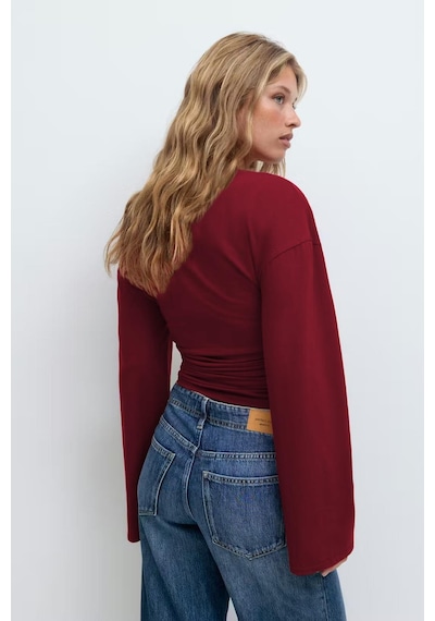 Madmext Bordo Bisiklet Yaka Yanları Büzgülü Geniş Kollu Kadın Bluz Mg2628 bordo