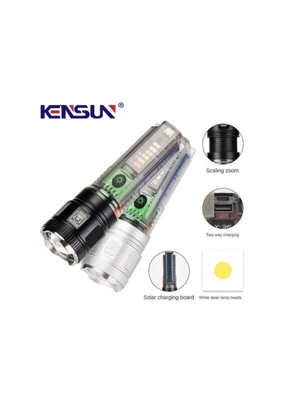 Güneş Şarj Edilebilir Usb Fener Güçlü Led El Feneri Güçlü Odaklı Uzun Menzilli F-365-silver F-365-silver Gri