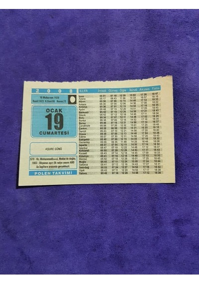 19 Ocak 2008 Takvim Yaprağı - Nostaljik Koleksiyonluk Takvim Yaprağı A