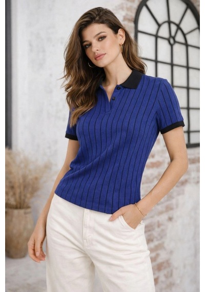 Wear Vexel Kadın Polo Yaka Çizgili Tişört Kısa Kol Düğmeli Yazlık T-shirt - Saks Mavisi Saks Mavisi Wear Vexel Kadın Polo Yaka Çizgili Tişört Kısa Kol Düğmeli Yazlık T-shirt - Saks Mavisi Saks Mavisi