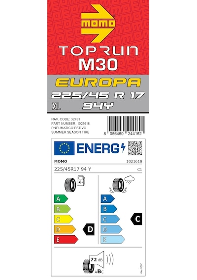 Momo 225/45 R17 94Y XL M30 Toprun Yaz Lastiği 2025