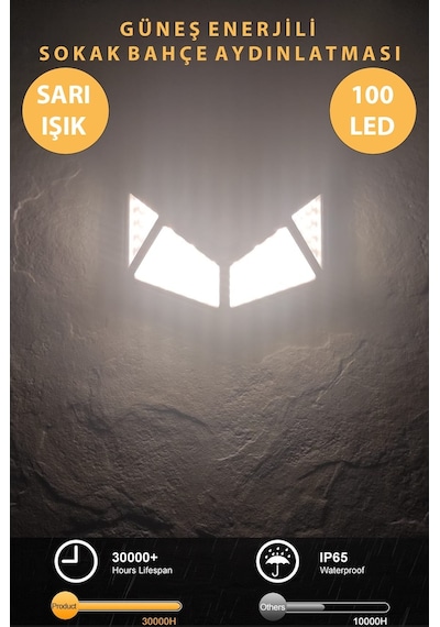 Technojet 4Adet 100 Ledli Sarı Işık Güneş Enerjili Hareket Sensör