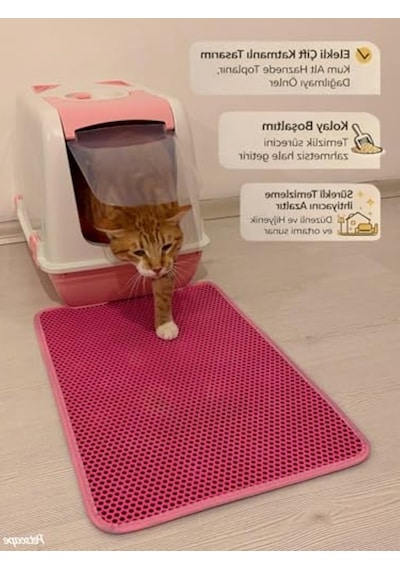 60x42 Cm Elekli Kedi Tuvaleti Önü Paspası, Sert Plastik 2li