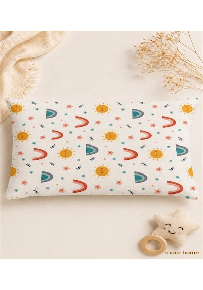 More Home Müslin Bebek Yastık Kılıfı Kapaklı 35x45 Güneş Gök Kuşağı Çok Renkli