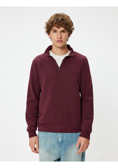Koton Yarım Fermuarlı Yaka Sweatshirt Uzun Kollu Pamuk Karışımlı Bordo 5wam70002mk Bordo