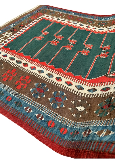 El Dokuma Antika Obruk Kilimi 130x180 Kök Boya İnce Koleksiyonluk Kilim