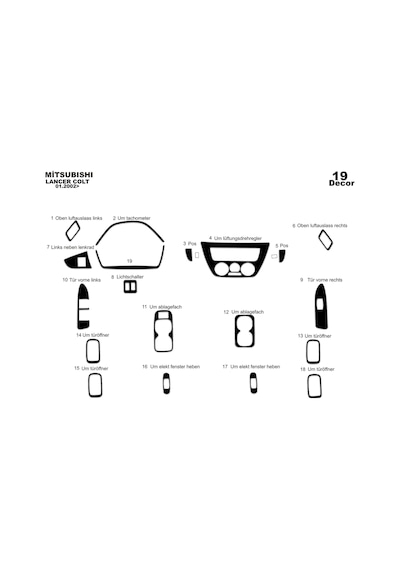 Mitsubishi Lancer Torpido Kaplama 2002-2009 19 Parça Piano Black