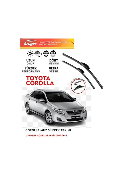 Toyota Corolla Muz Silecek Takımı 1.4 1.6 Motor Araca Özel Aparat 2007 - 2017 Arası