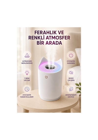 Astraltech Hava Nemlendirici Ultrasonik Aroma Difüzör 7 Renk Led Işıklı Gece Lambası