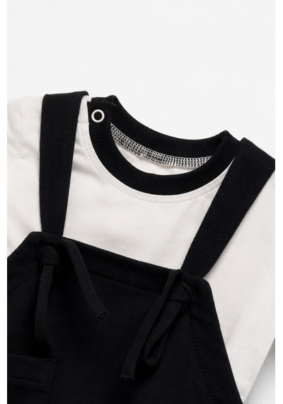 Babyhola Unisex Ayarlanabilir Askılı Salopet Tişört Takım 50871 Siyah