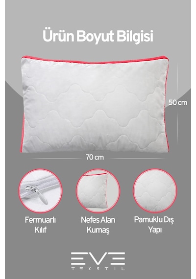 2 Adet Klimax Pembe Serisi Kılıflı Fermuarlı Klimali Antialerjik Silikon Nano Elyaf Yastık 50x70cm Beyaz