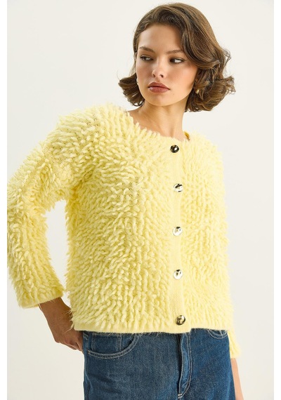 Shade Kadın Oversize Saçaklı Triko Hırka 9062 60283750 - Sarı