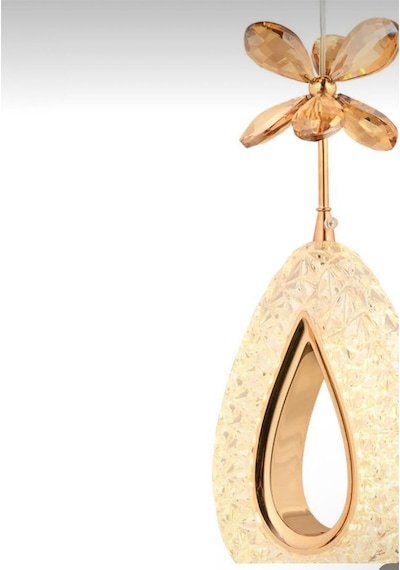 LumiaLighting Damla Model Gold 3 Renk Modu Ledli Kristal Taşlı Modern Salon Mutfak Oturma Çocuk Odası Led Avize Altın