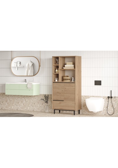 Lidya Banyo Dolabı Çok Amaçlı Dolap 3 Kapaklı Metal Ayaklı Sepet Kahverengi