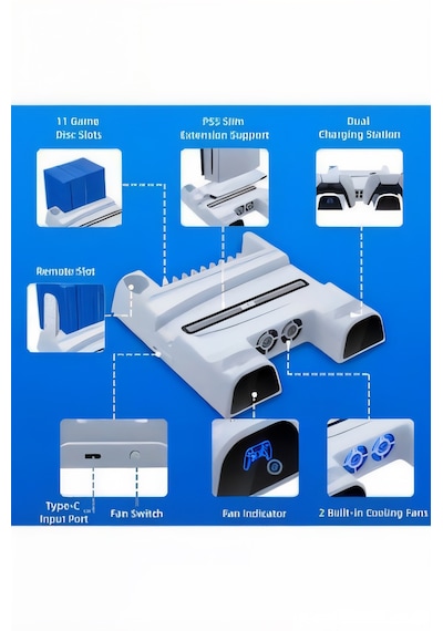 Yues Ps5 Fonksiyonel Stand Ps5 Slim Fanlı Stand Ps5 Şarj Standı