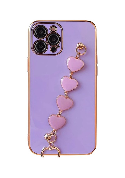 Ally Apple iPhone Uyumlu 11 Pro Max 6.5inç Kılıf Kalp Bileklik Tutuculu Lüx Silikon Askılı Kılıf- 5775 Mor