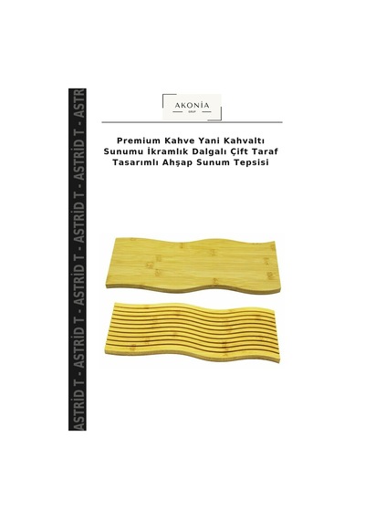 Premium Kahve Yani Kahvaltı Sunumu İkramlık Dalgalı Çift Taraf Tasarımlı Ahşap Sunum Tepsisi Çok Renkli