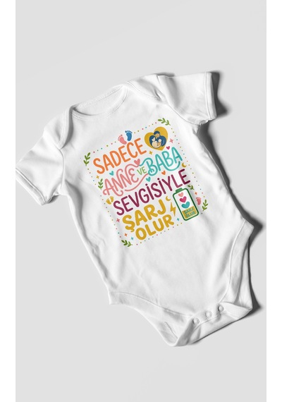 Morivokids Anneye Ve Babaya Özel Kısa Kollu Bebek Body %100 Pamuk Beyaz
