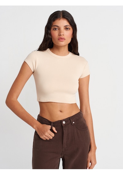 Dilvin 31810 Bisiklet Yaka Crop T-shirt-taş Taş