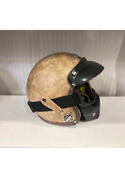 Kask Tex 701 Jyt Kahverengi Deri + Kask Maskeli