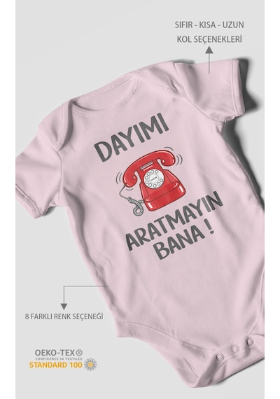 Morivokids Dayımı Aratmayın Bana Kısa Kollu Bebek Body %100 Pamuk Bebe Pembe