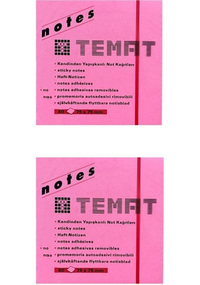 Temat 75 X 75 Mm Fosforlu Pembe Postit - Yapışkanlı Kağıt 2'Li
