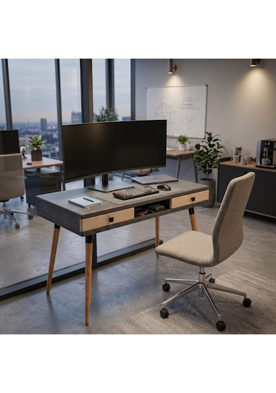 Mobenta Modest Desk: Masif Çalışma & Laptop Masası 2 Çekmece 1 Bölme - 120x60 An-bz Antrasit-krem Mobenta Modest Desk: Masif Çalışma & Laptop Masası 2 Çekmece 1 Bölme - 120x60 An-bz Antrasit-krem