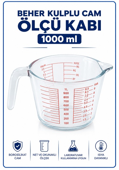 Beher Kulplu Cam 1000 Ml - Ölçü Kabı