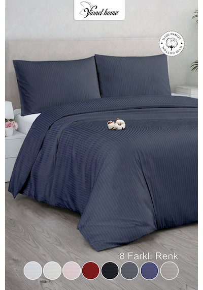 Çift Kişilik %100 Pamuk Saten Nevresim Seti Premium Seri 8 Renk Seçeneği 200x220 Gece Mavisi