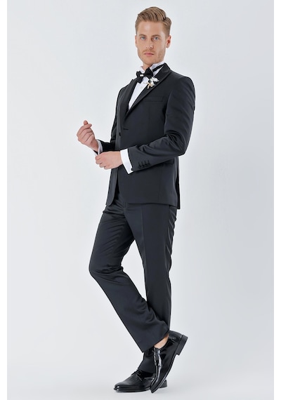 İmza Siyah Desenli Armürlü Çıkarılabilir Kırlangıç Yaka 6 Drop Slim Fit Smokin Damatlık Takım 1001230213-Siyah İmza Siyah Desenli Armürlü Çıkarılabilir Kırlangıç Yaka 6 Drop Slim Fit Smokin Damatlık Takım 1001230213-Siyah