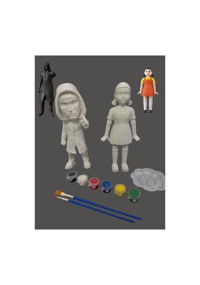 3d Squid Game Young Hee Doll Squid Game İn Ikonik Oyuncak Bebeği Ve Frontman 15 Cm Figür 2 Li Boyama Seti - Kendin Boya Hobi Ve Etkinlik Seti - Akrilik Boya + 4 Fırça