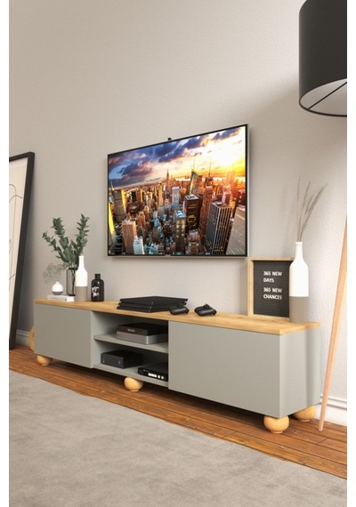 B3 Concept Nort Serisi Koyu Gri & Safir Meşe 2 Kapaklı Tv Ünitesi