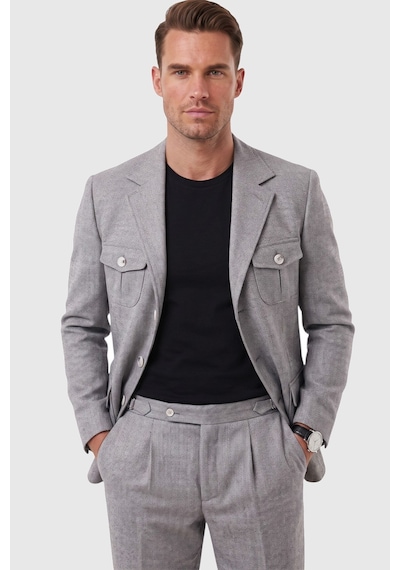 Rizzup Erkek Gri Safari Ceketli Slim Fit 2'li Takım Elbise Pileli Duble Paça Pantolon 2600723 Rizzup Erkek Gri Safari Ceketli Slim Fit 2'li Takım Elbise Pileli Duble Paça Pantolon 2600723