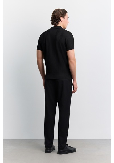 Avva Erkek Siyah Polo Yaka Fermuarlı Kolay Ütülenen Kırışmaz Regular Fit Triko T-shirt A62y5007