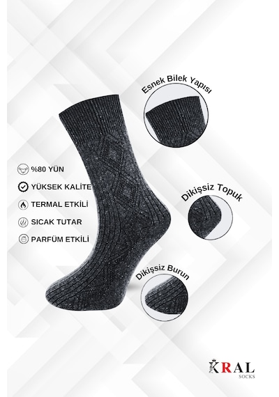Kral Socks Çorap 12 Çift Kışlık Yün Çorap Lambswool Özel Kuzu Yünlü Kadınlar Için Termal Özellikli Asorti