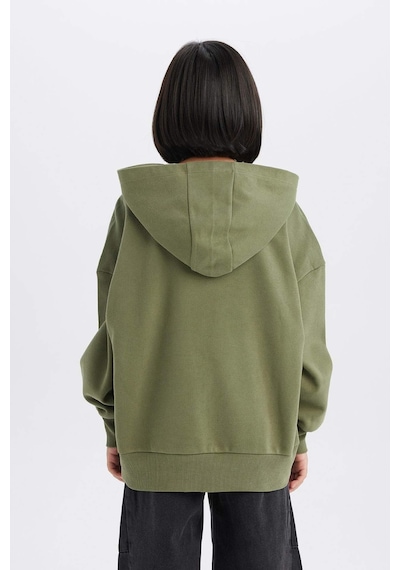 DeFacto Kız Çocuk Oversize Geniş Kalıp Kapüşonlu Baskılı Sweatshirt D1567A824WNKH210 Haki