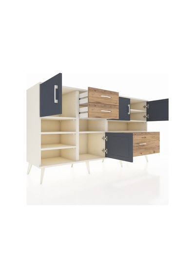 Kronos Konsol 7 Raflı 3 Çekmeceli 4 Kapaklı 176x59x99 Aytaşı-antr Aytaşı-antrasit/çam