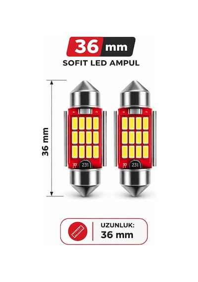 36mm C5w Sofit Led Ampul, Beyaz, Canbus Arıza Lambası Yakmaz, Plaka Ve Tavan Lambası İçin, 2 Adet