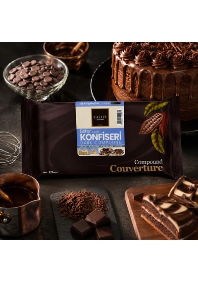 Callei Chocolate Bitter Konfiseri Kokolin Blok 2,5 Kg Pasta, Tatlı Ve Profesyonel Çikolata Kaplama İçin Yoğun Aromalı Bitter Kokolin