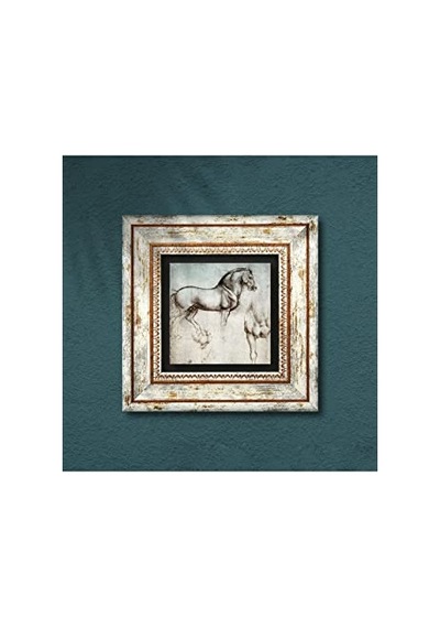Ayrex Leonardo Da Vinci At Heykeli Taş Duvar Tablosu - Çerçeveli Taş Tablo - Dekoratif Duvar Sanatı - Modern Ev Ve Diğer