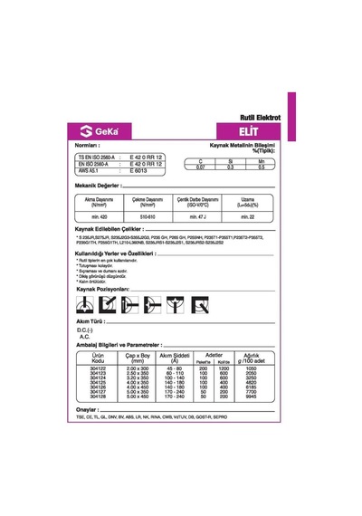 Geka Elit Rutil Kaynak Elektrod E6013 3,20x350 Mm - 1 Paket 100 Adet