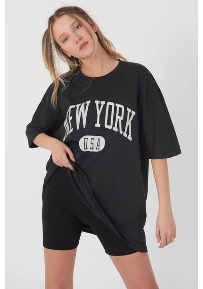 Blackjack Giyim Blackjackgiyim Baskılı Tshirt Newyork Siyah