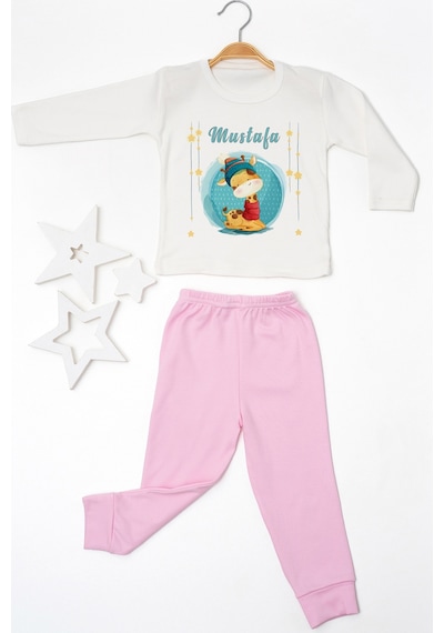 Pia Baby İsimli Erkek Çocuk Pijama Takımı %100 Pamuk Penye İsme Özel Baskılı Kişiselleştirilebilir Pijama Seti 20825p14pi Krem