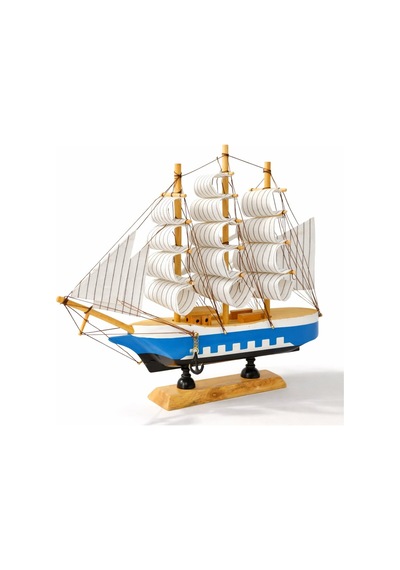 Dekoratif Premium Ahşap El Yapımı Yelkenli Gemi Maketi Ev Ofis Masa Üstü Biblo 24 X 24 Cm Mavi 529-c 24 Cm