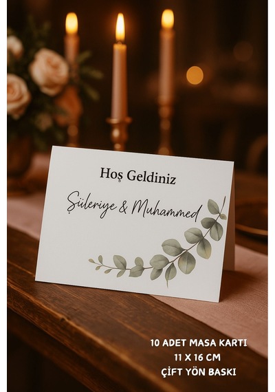 Zeytindalı Nişan Masa Kartı Çift Yön Baskı - 11x16cm - İsme Özel - Nişan Kartı - Nikah Kartı
