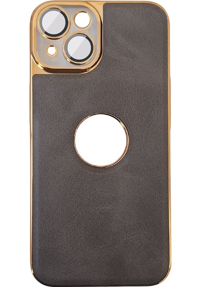 Apple Uyumlu iPhone Akfa 13 Delux Serisi Kamera Korumalı Deri Desenli Premium Telefon Kılıf Füme