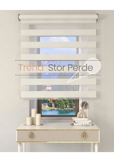 Beyaz Etek Dilimsiz Zebra Stor Güneşlik Perde Beyaz