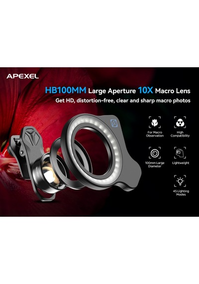 Apexel Hb100ufl 75mm Ultra Macro Lens With Fill Lıght