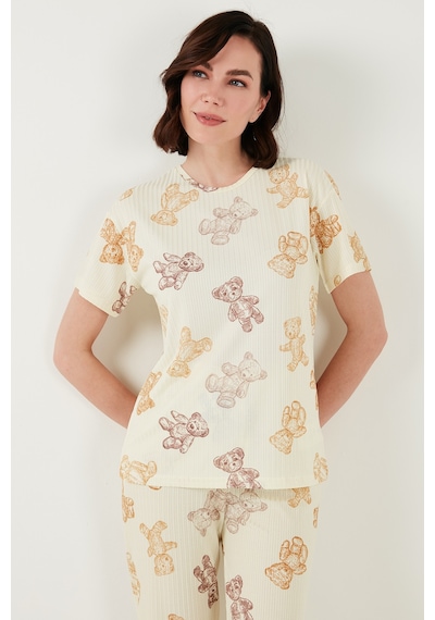 Lela Regular Fit Kısa Kollu Bayan Pijama Takımı 65740104 Bej