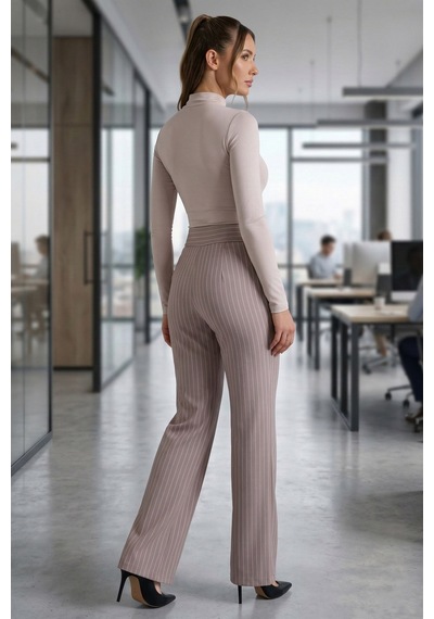 Armonika Kadın Bej Bol Paça Kumaş Pantolon Arm-26k001053